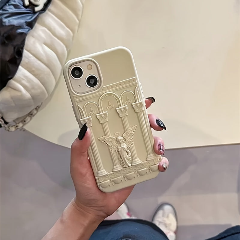 Unique 3D Design Classical Art Angel Statue Phone Case for iPhone 15/14/13/12/11 Plus/Pro/ProMax, Retro Soft Silicone Protective Shockproof Cover