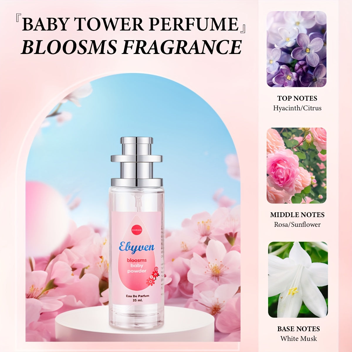 Elyuen Women's Perfume - Floral, Vanilla, Lavender, Cherry Blossom - Elegant Pink/Blue/Purple/White Bottles - Alcohol-Based Long-Lasting Fragrance (10-20% concentration) - BPA-Free - Everyday &amp; Special Occasion Women's Perfum