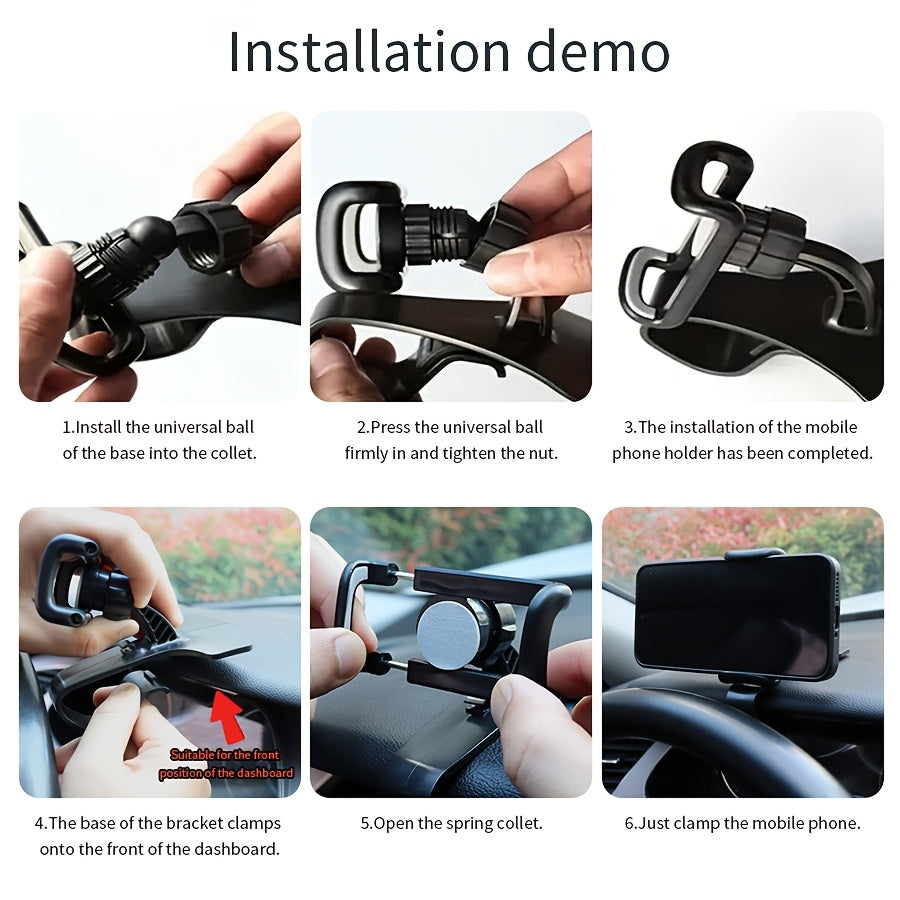 [1pc Universal Phone Holder Mount] dolwao 1pc Universal Car Phone Holder Mount Clip Dashboard Easy Installation Non-Slip Stand for iPhone, for Xiaomi, Oppo, for VIVO, for SamSung, OnePlus - Durable ABS Material, No Battery Re