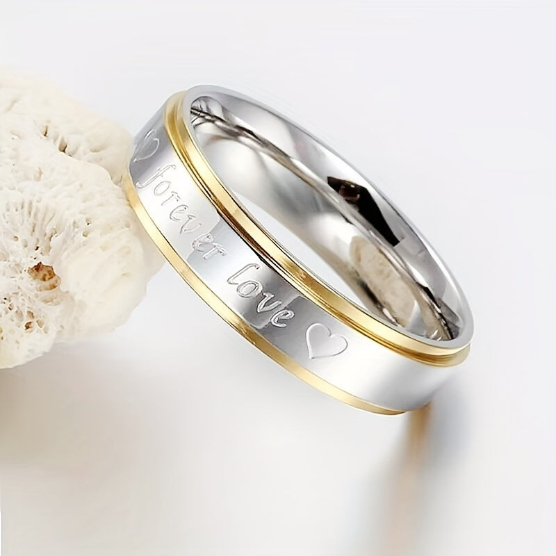 2pcs/set Classic Design Golden Silvery Two-color Polished Rings, Eternity Love Fashion Romantic Couple Ring
