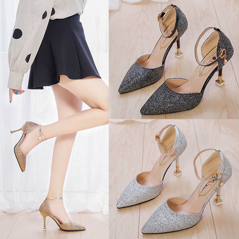 New Sequins Sexy Pointed Shallow Mouth Wine Glass Heel