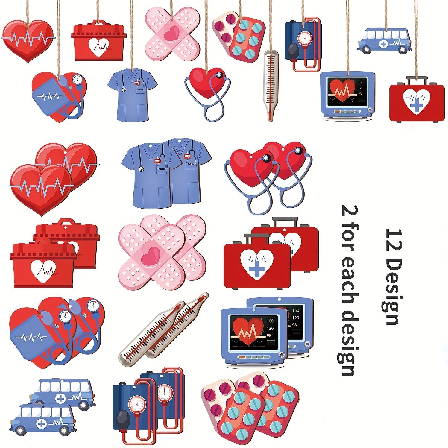 24pcs, Nurse's Day Nurse's Uniform, First Aid Kit Wooden Hanging Ornaments, Holiday Supplies, Garden Decor, Tree Decorations, Party Decor, Yard Decoration