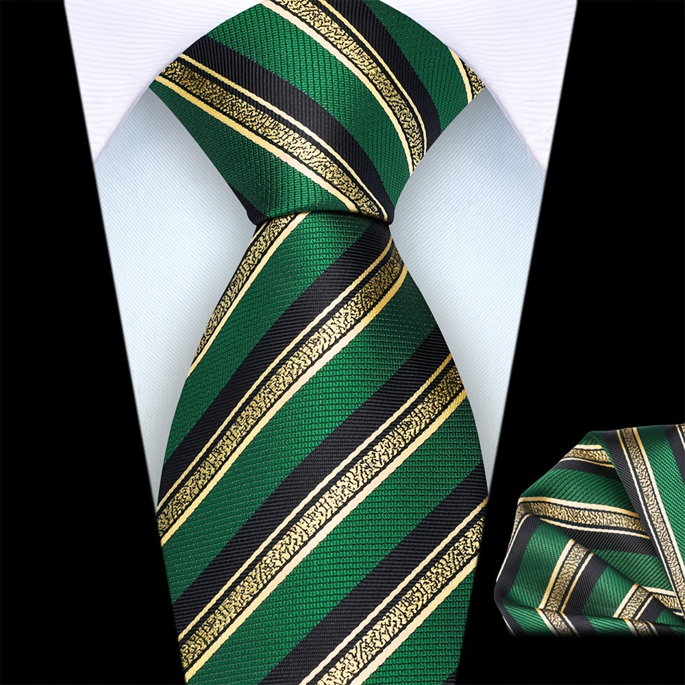 Ricnais Set of 2 Men's 8cm Striped Tie and Square Scarf High Quality Classic Fashion Wedding Party Business Tie Set Men's Wedding Accessories Home Gift Christmas Gift Party Gift