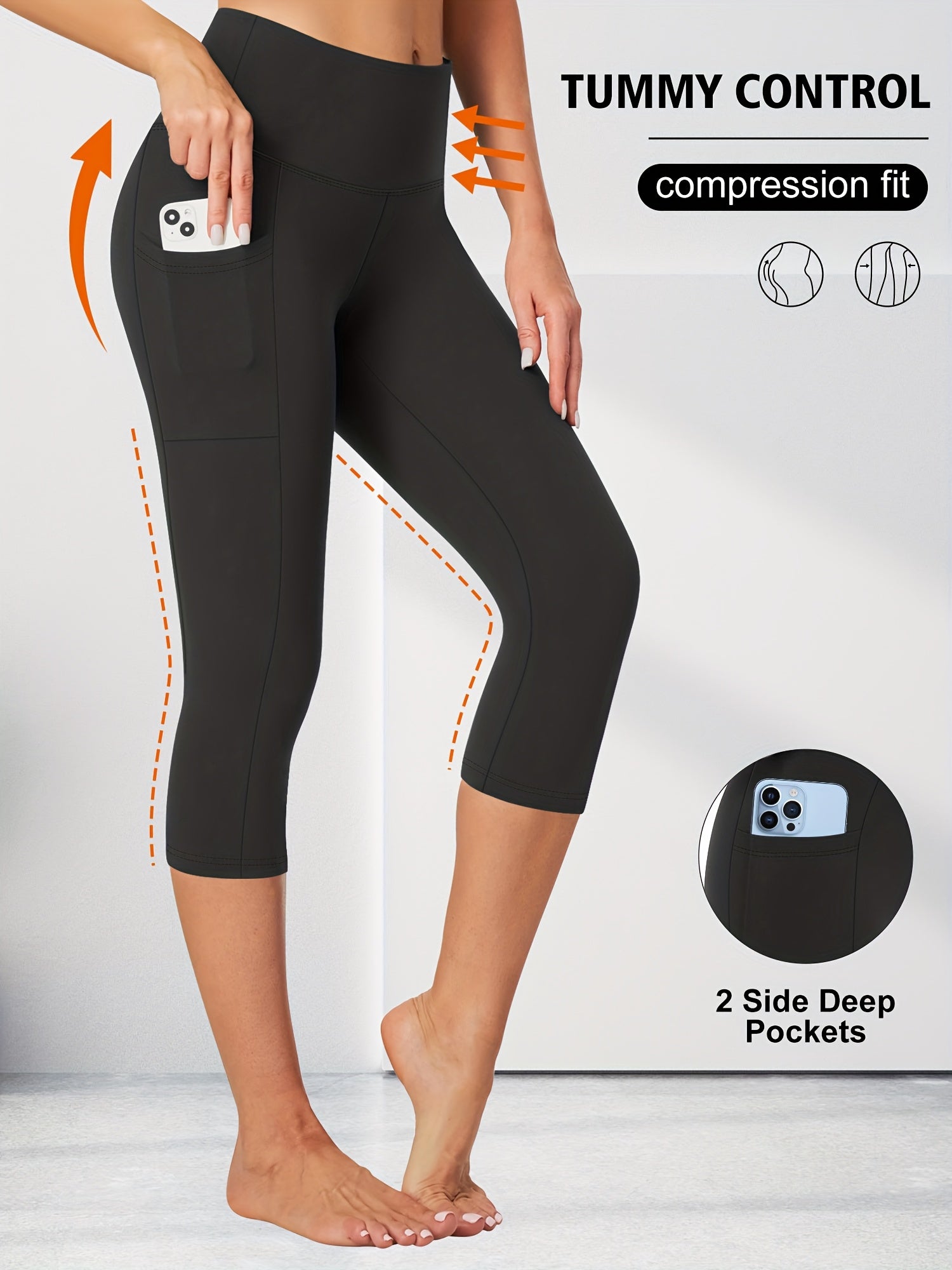 3pcs Set, Standard Size High Waist 7-point Women's Pants with Practical Side Pockets, High Elastic Body Shaping Leggings, Super Soft Tummy-controlling, Non-see-through Shorts.