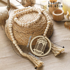 1pc Ramadan Wooden Beads Wall Hanging, Islamic Crescent Moon & Lantern Decor, Eid Al-Fitr Mubarak Muslim Ornament, No Electricity Festive Party Decoration, Ideal Gift for Ramadan Celebrations