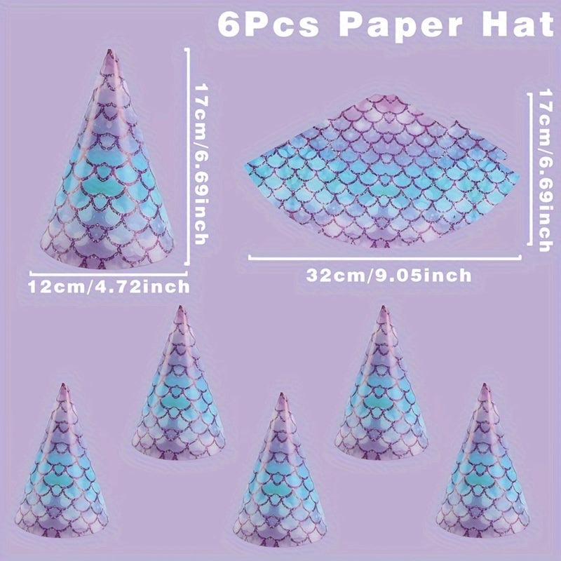 6pcs Birthday Party Paper Hat, Animal Strawberry Mermaid Party Birthday Hat, Event Party Supplies, Disposable Birthday Paper Hat, Holiday Ornament, Creative Small Gift