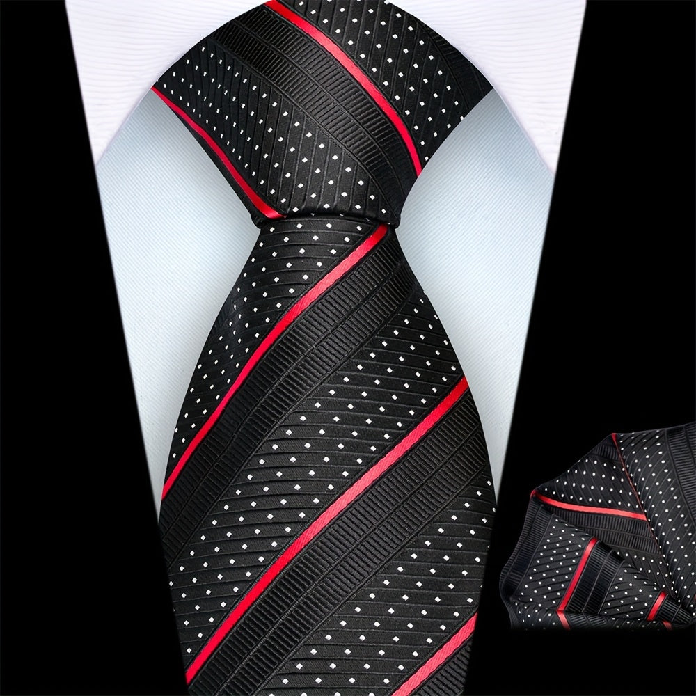 Ricnais Set of 2 Men's 8cm Striped Tie and Square Scarf High Quality Classic Fashion Wedding Party Business Tie Set Men's Wedding Accessories Home Gift Christmas Gift Party Gift