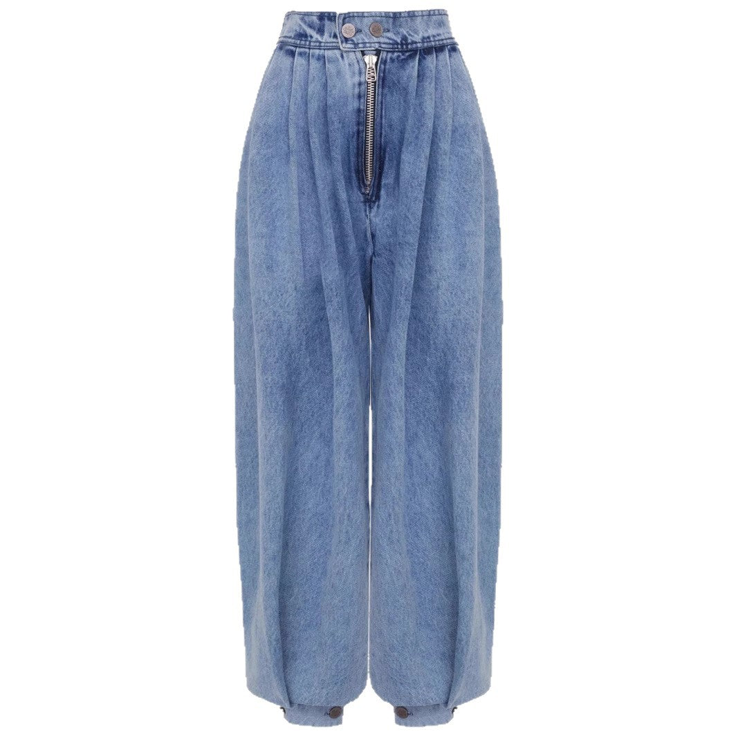 High Waist Zipper Ankle-tied Jeans Loose