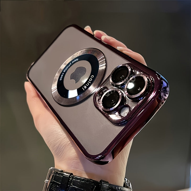 [Luxury Phone Case] Wireless Luxury Phone Case | Transparent Magnetic Electroplated Hollow Logo TPU Shockproof with Lens Film for Iphone 11/12/13/14/15/16 Pro Max Plus Soft Cover
