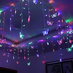 1pcs LED Christmas Light, LED Decorative Fairy String Light, 21.3ft/6.5m Butterfly Curtain Light, 8 Modes Twinkle String Light, Remote+ USB Powered Window Fairy Light, Holiday Wedding Party Bedroom Patio Decorative Light