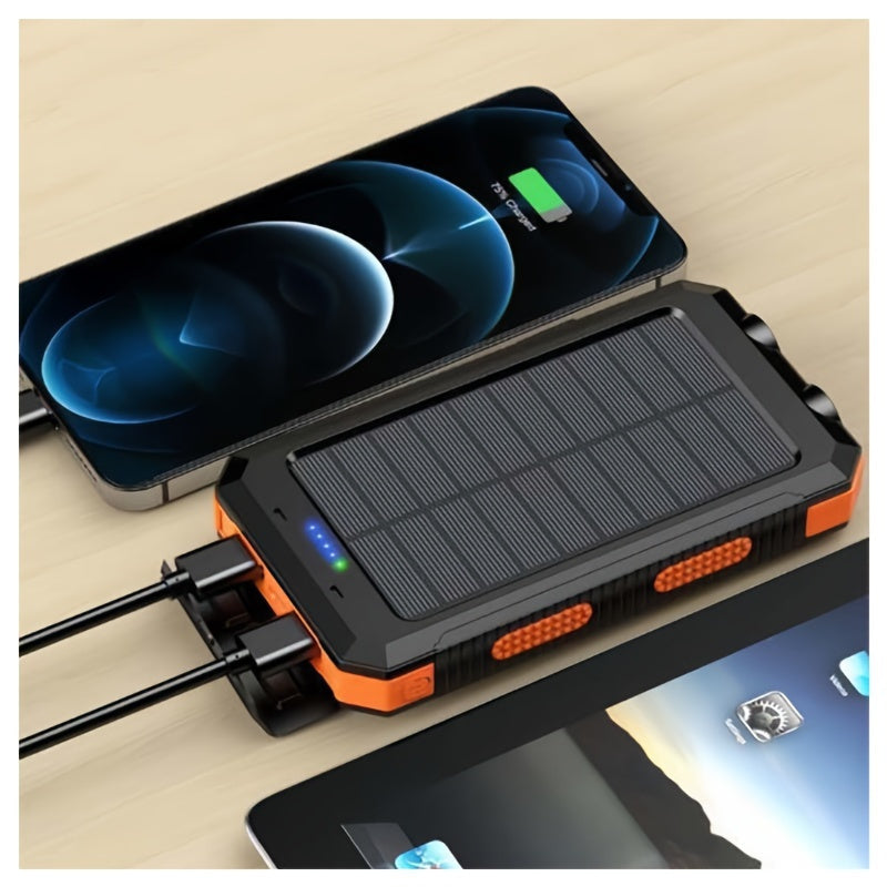 Portable Solar Mobile Phone Charger, Camping External Battery Charger For Mobile Phones, 2 USB/ LED Flashlights With Compass For Outdoor Activities, 20000mAh Portable Solar Power Bank