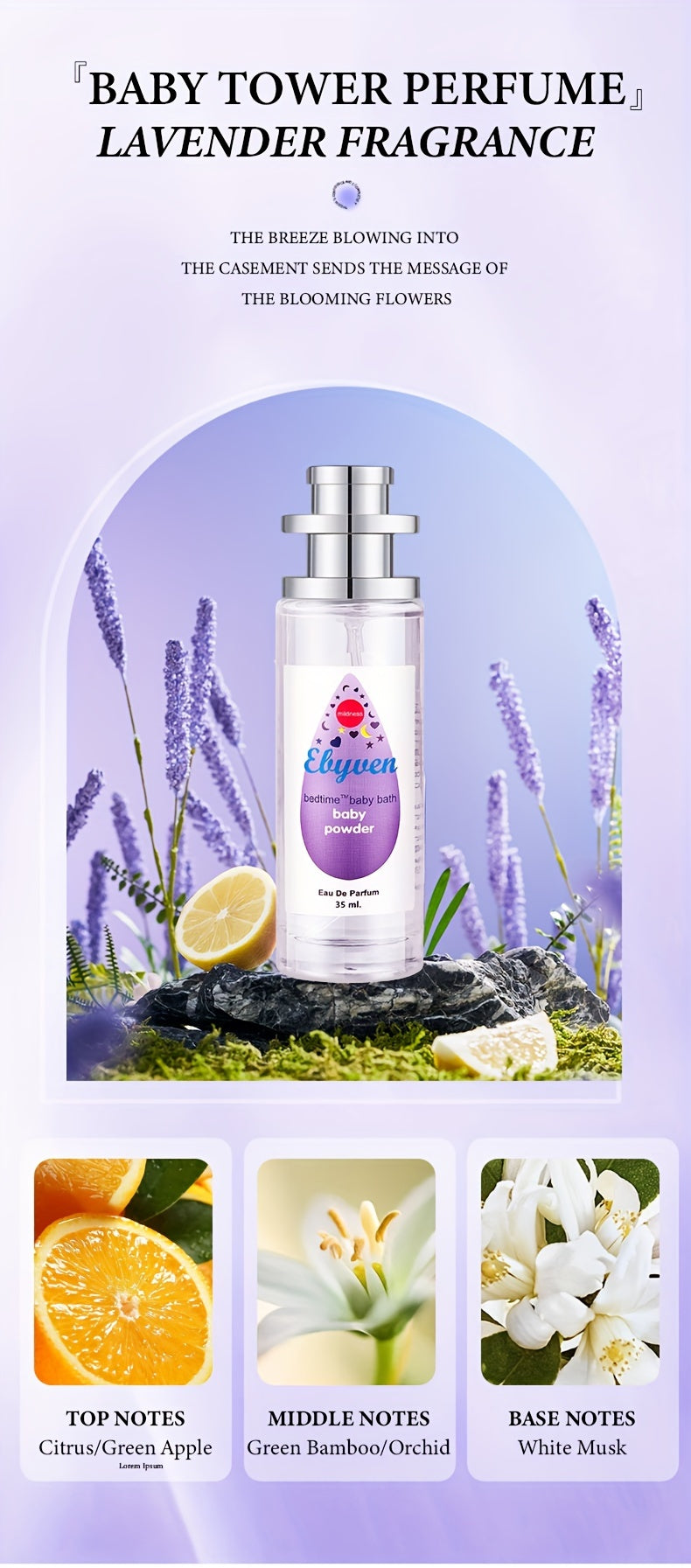 Elyuen Women's Perfume - Floral, Vanilla, Lavender, Cherry Blossom - Elegant Pink/Blue/Purple/White Bottles - Alcohol-Based Long-Lasting Fragrance (10-20% concentration) - BPA-Free - Everyday &amp; Special Occasion Women's Perfum