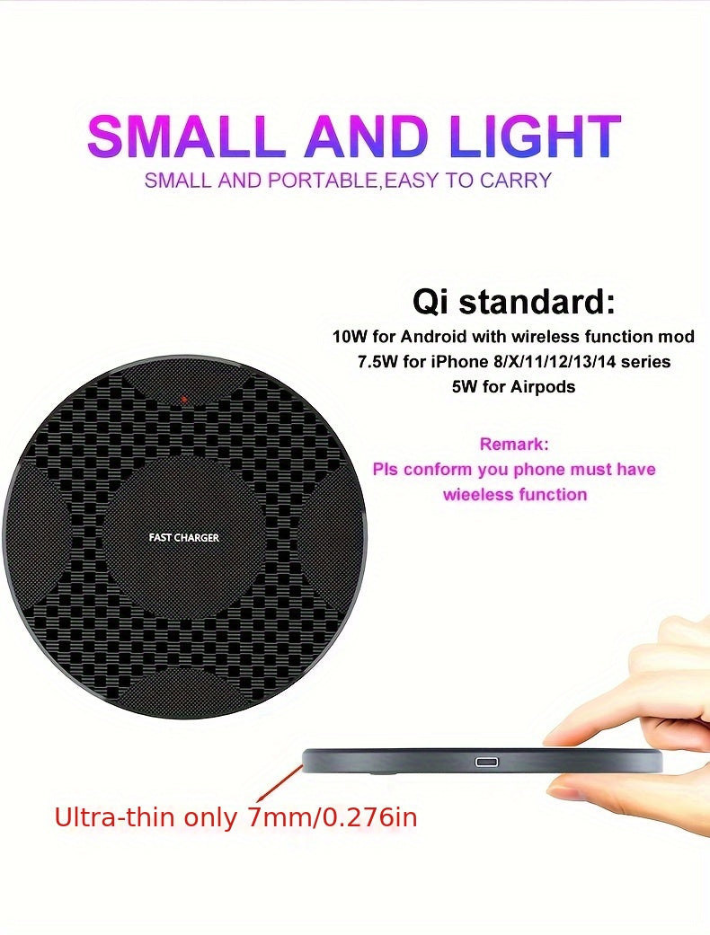 1pc Y9 10W Fast Wireless Charger, USB-Powered with Charging Indicator, Universal Compatibility for Phone 15/14/13/12/11 Pro Max/XR/XSMAX/X/8Plus, ABS Plastic, Portable &amp; Desktop-Friendly