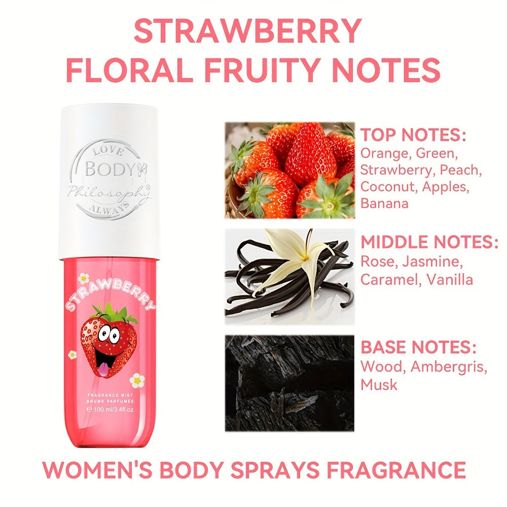 Strawberry Bliss 3.4oz Hair & Body Mist - Rose, Musk & Fruity Scent | Long-Lasting Fragrance Spray | Perfect Gift for Any Occasion