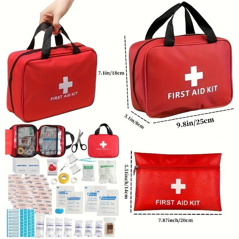 Portable First Aid Kit: Comprehensive and Compact for Home, Car, Camping, and Hiking - Includes Scissors, Tweezers, and More