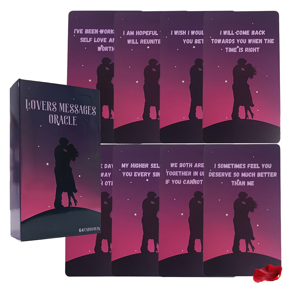 64-Card Lovers Messages Oracle Deck - Romantic Couple Silhouette Design, Love & Relationships Divination Cards, Twin Flames Fortune Telling Game, Ideal Christmas Gift for Ages 14+