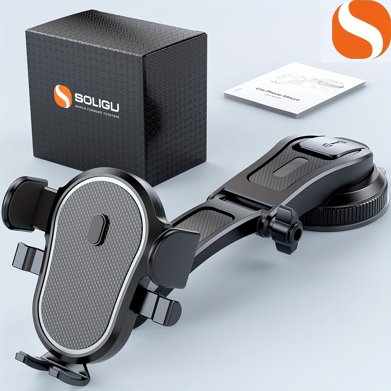 SOLIGU Universal Car Phone Holder - 360° Rotatable Mobile Phone Mount Cradle with Suction Cup, Fit for iPhone, Android and All Phones, Easy Adjustable and Secure Phone Mounting