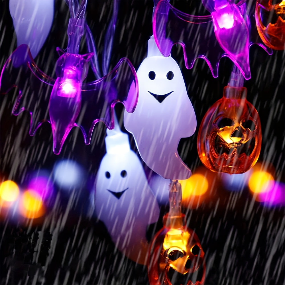 20/50 LED 3D Pumpkin Bat Ghost Waterproof String Lights - 9.8FT/16.4FT Battery Operated With Timer, 8 Lighting Modes, Cute Fairy Light For Window Indoor Outdoor Decor Halloween Party Decorations