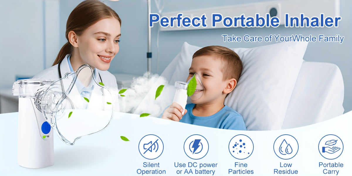 Portable Handheld Mesh Nebulizer, Medical Grade Mute Particulate Nebulizer, Suitable for Asthma, Cough, Bronchitis, Including Adult Mask & Bite Mouthpiece, Suitable for The Elderly, Adults And Children Is A Must for Travel Ho