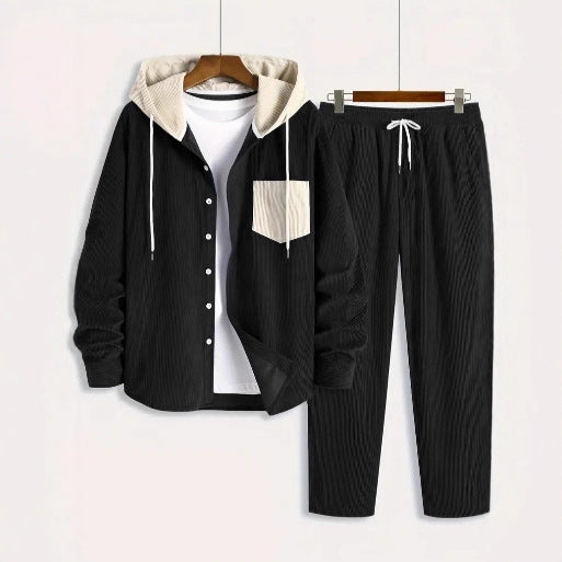 Men's Waffle Hooded Hoodie Trendy Two-piece Suit