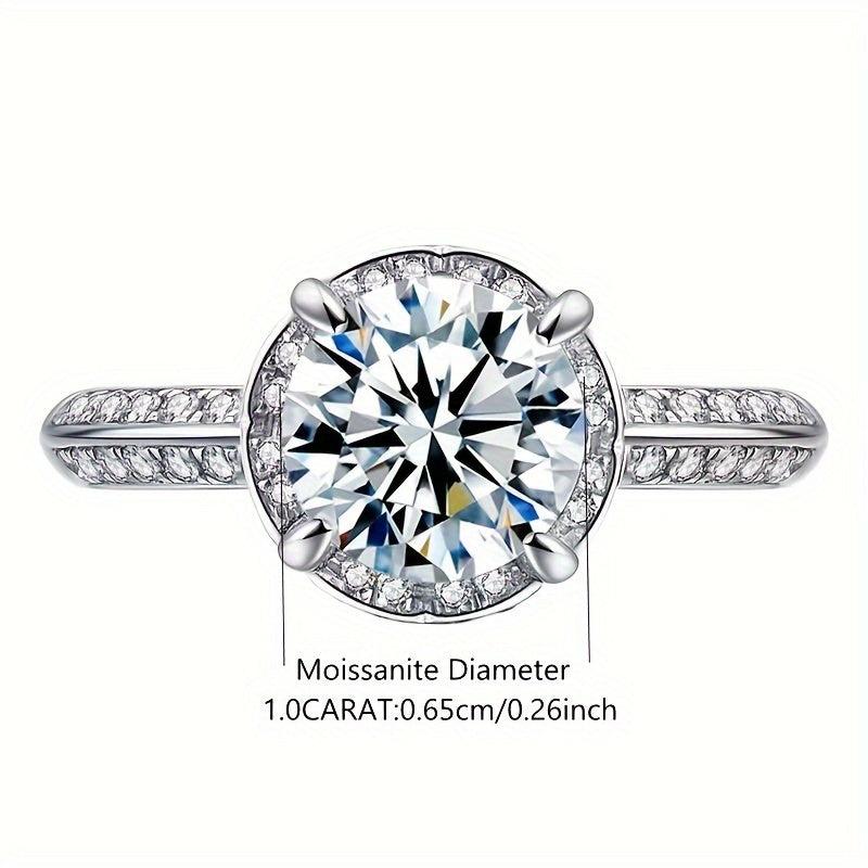 1 Carat Moissanite Diamond Ring - 925 Sterling Silver, Gorgeous, Fashionable, High-End Luxury, Niche, Mature, Romantic, Couple Style Design for Men and Women, Perfect Gift for Girlfriend, Proposal, Engagement, Wedding, Person