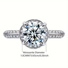 1 Carat Moissanite Diamond Ring - 925 Sterling Silver, Gorgeous, Fashionable, High-End Luxury, Niche, Mature, Romantic, Couple Style Design for Men and Women, Perfect Gift for Girlfriend, Proposal, Engagement, Wedding, Person