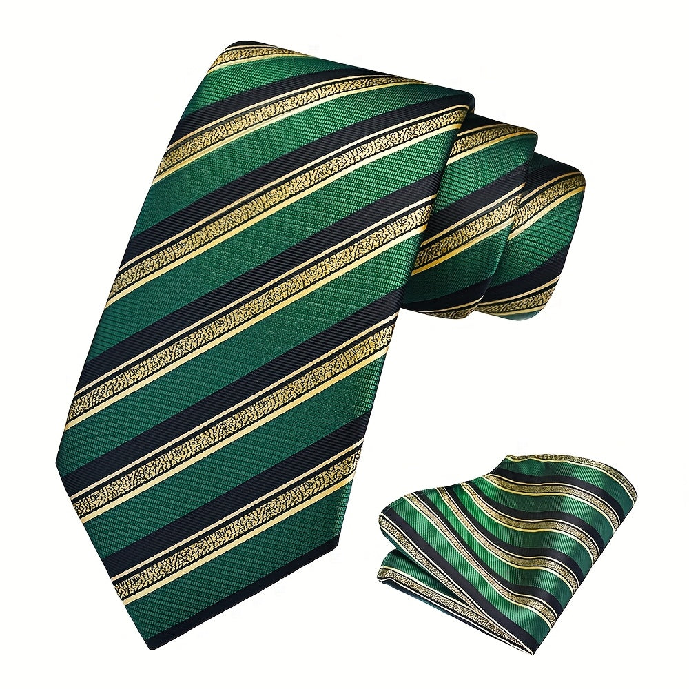 Ricnais Set of 2 Men's 8cm Striped Tie and Square Scarf High Quality Classic Fashion Wedding Party Business Tie Set Men's Wedding Accessories Home Gift Christmas Gift Party Gift