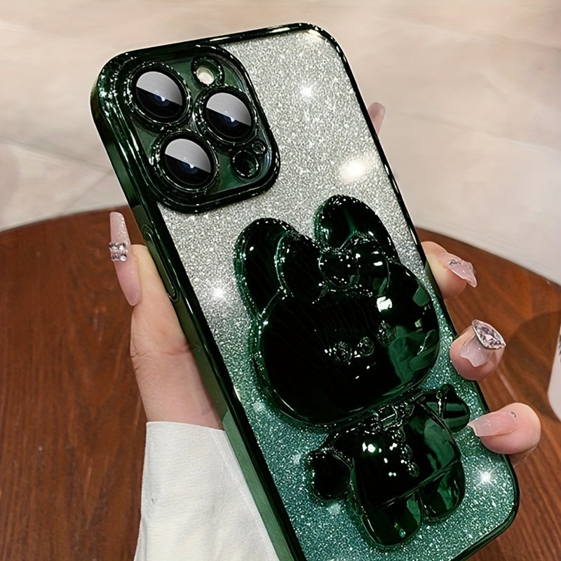 [Romantic iPhone Case] Apple iPhone 15/14/13/12/11Pro max Case, 1 Deluxe Electroplated | Romantic Cute Bunny Phone Holder and Hidden Holder - Shockproof Ultra-thin Protection, Easter - Valentine's Day Gift