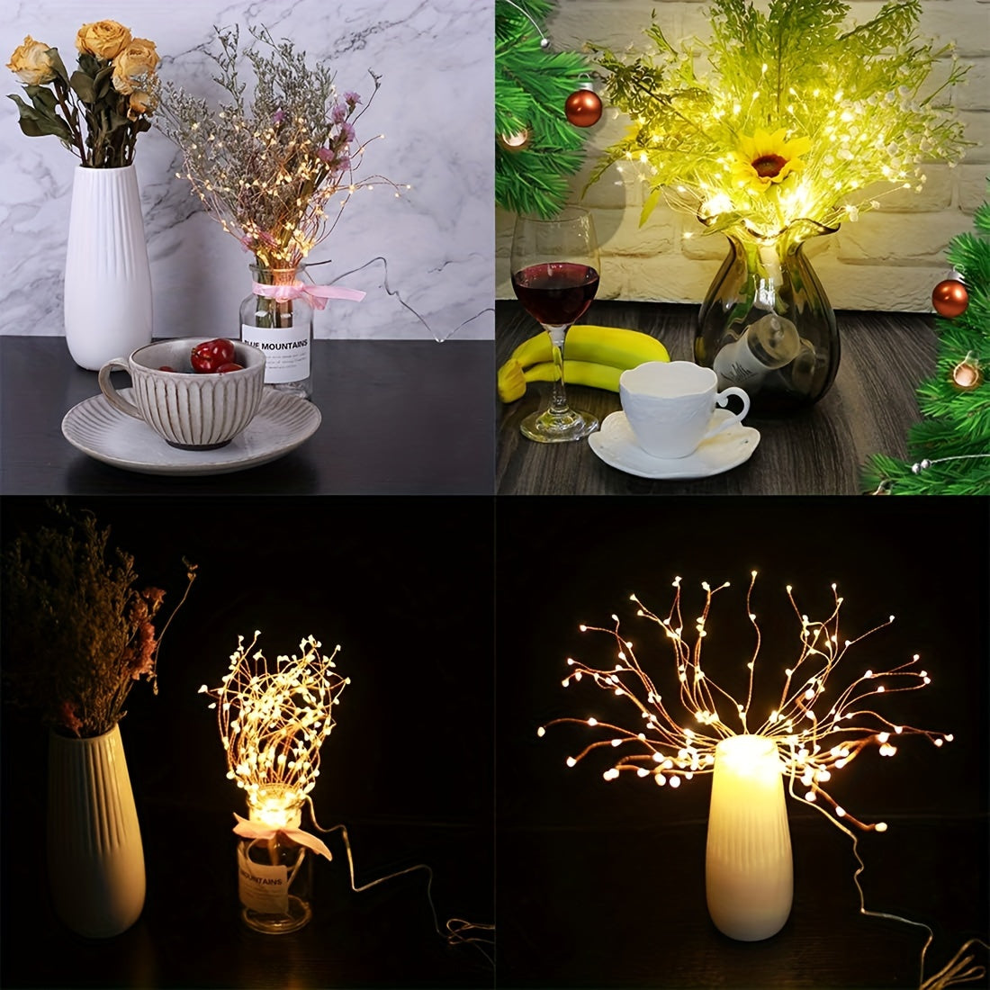 4 Pack Starburst Sphere Lights 800 LED Firework Lights, 8 Modes Dimmable Remote Control Waterproof Hanging Fairy Light, Copper Wire Lights for Patio Parties Christmas
 (Battery Operated)