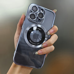 [Luxury Phone Case] Wireless Luxury Phone Case | Transparent Magnetic Electroplated Hollow Logo TPU Shockproof with Lens Film for Iphone 11/12/13/14/15/16 Pro Max Plus Soft Cover