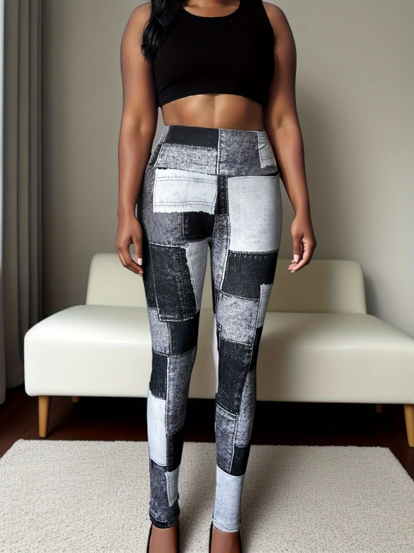 Women's Outdoor Sports Recommended Plaid Print Long Pants, Polyester and Elastane Blend, Machine Washable - Spring/Summer, 2024 Hot Deal, Plaid Print, Outdoor Sports, Women's Pants
