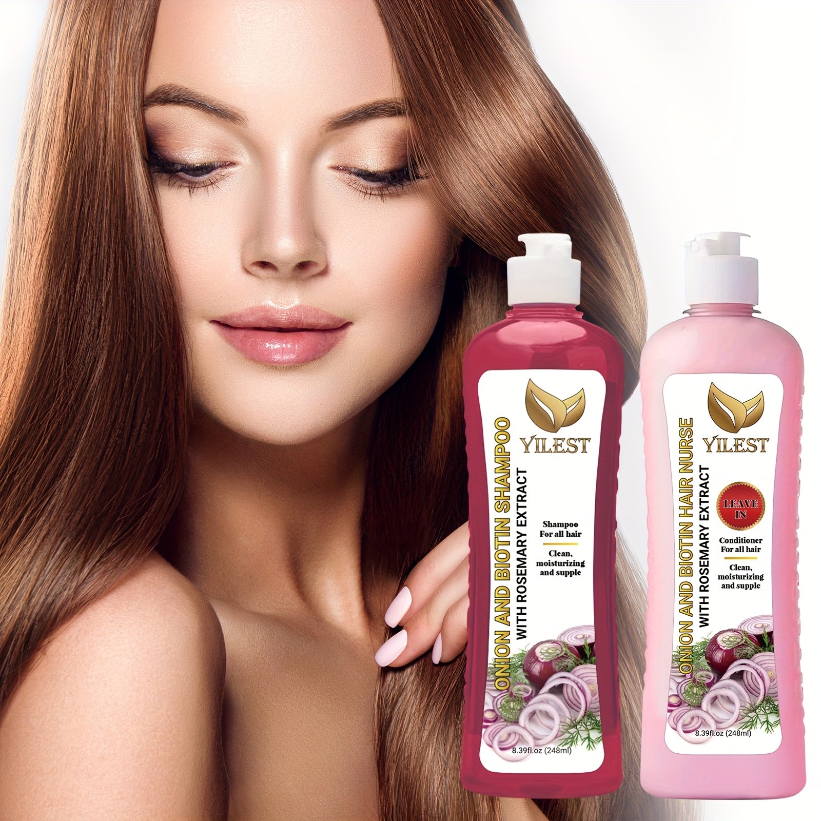 YILEST 2-bottle Onion Bio-Shampoo Set Rosemary Shampoo And Conditioner, Smoothing, Cleaning Hair - Soft And Shiny, for damage Hair, Shampoo for All Hair Types - Hair Moisturizing, Not Greasy, Christmas Mother Holiday Gift