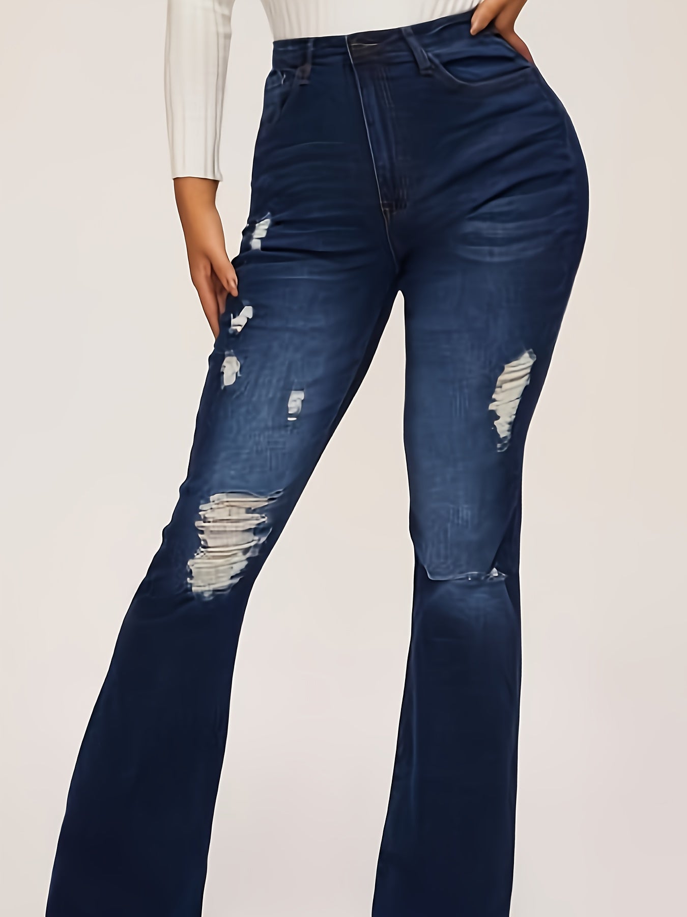 New Women's Elastic Waist Flare Hole Rough Side Large Size Jeans High Waisted Hip Lifting Comfortable Women's Pants