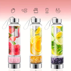 15oz Enchanting Crystal Glass Water Bottle with Natural Stone Infusion - Sustainable, Relaxing Gift for Women with Protective Cover and Detachable Gemstone