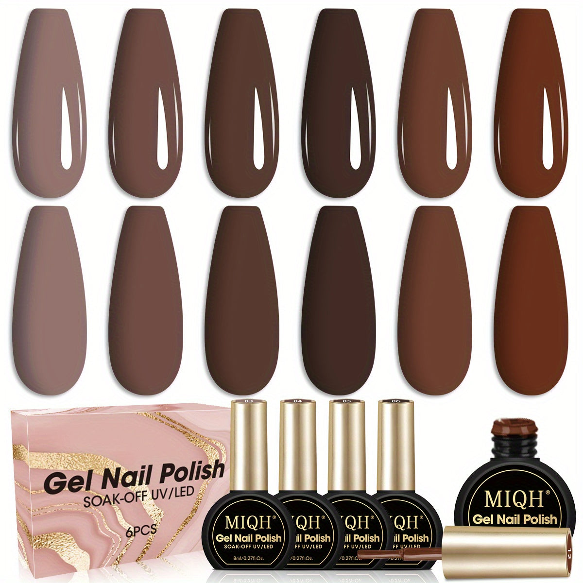 MIQH 2025 New Fashion Comfort 6pc Nail Polish Set Brilliant Dark Brown Gel Nail Polish Set Quick Dry Nail Polish Finger Nail Polish Bulk Nail Polish Diy Nail Art Salon Home Gift for Women Girls.Nails Set for Valentineaposs Da
