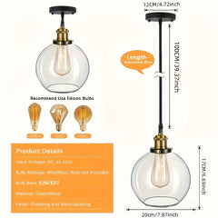 Modern Globe Pendant Light Fixture - Commercial Use, Transparent Kitchen Island and Dining Room, Hotel, Office Ceiling Light, Ceiling Light Fixture, Easy to Install Hardware (Bulbs Not Included) - Home Gift, Exquisite Gift