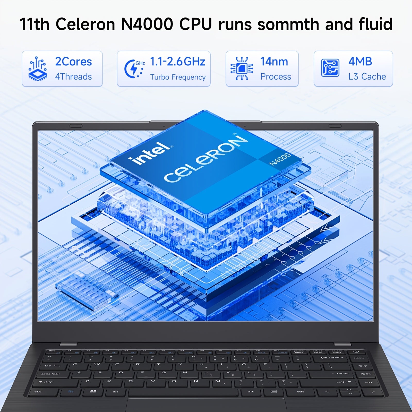 Student Laptop, 14-inch HD IPS Screen, Intel® Celeron® N Series Synthetic Gemstone Lake N4000 Processor, 8GB RAM LPDDR4, 256GB SSD, 4800mAh Battery, Dual-Stereo Speakers - Holiday Gift for Family & Friends, Mini Laptop, Sma