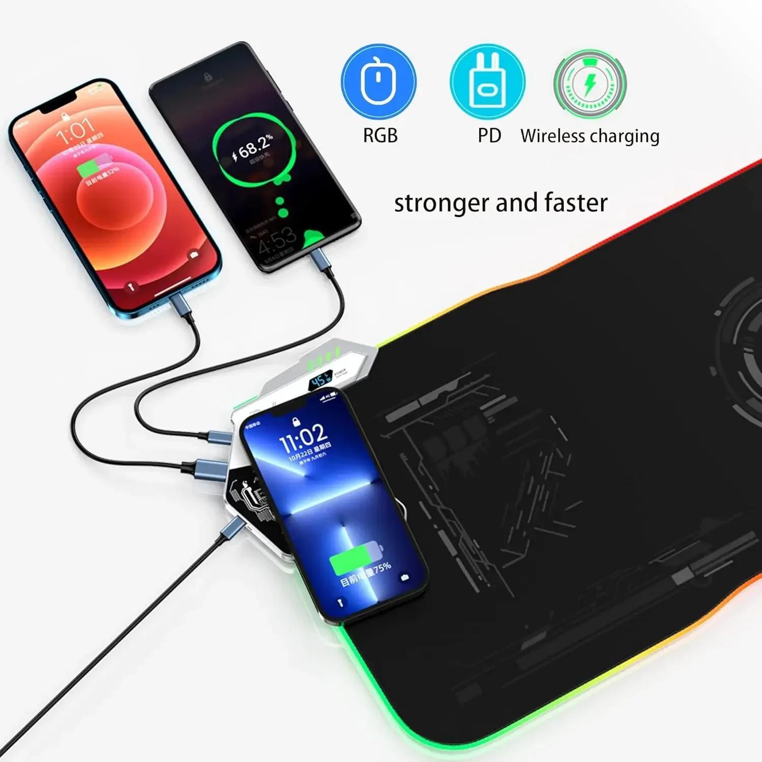 Mouse Pad Mobile Wireless Charger, Mouse Pad, Illuminated RGB, Extra Large, Thick, Non Slip Desk, Computer, Student Laptop, Keyboard Pad, Desk Pad, Game Pad, Large Mousepad, Extra Large Gaming Mouse Pad, Printed Mouse Pad, Fu