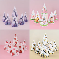 6pcs Birthday Party Paper Hat, Animal Strawberry Mermaid Party Birthday Hat, Event Party Supplies, Disposable Birthday Paper Hat, Holiday Ornament, Creative Small Gift