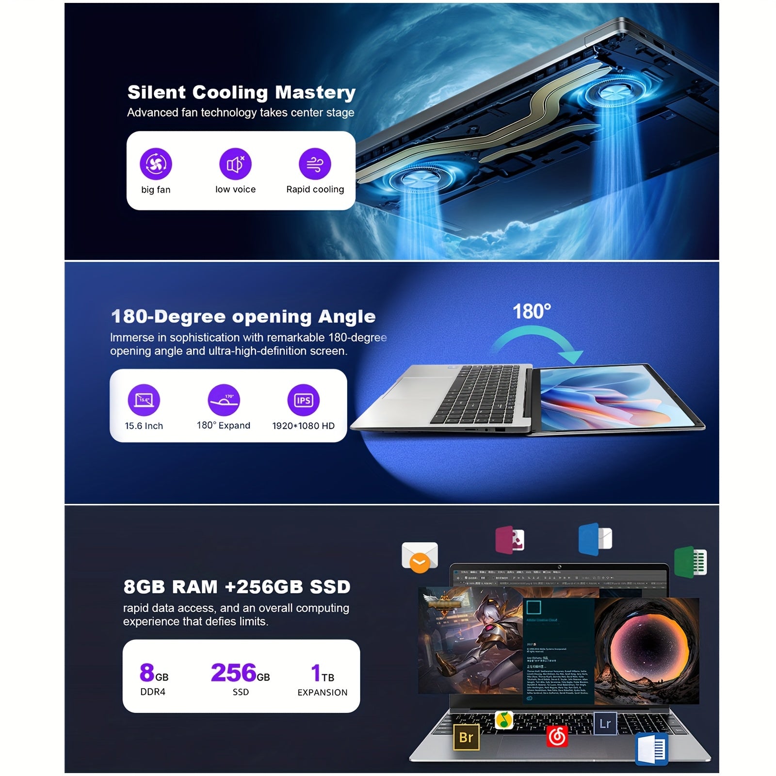 Newest 15.6 FHD Student Laptop Computer, Person PC Work Notebook Computers For College Students, Intel Celeron Dual Core Processor Up To 2.60GHz, 8GB RAM, 256GB SSD, Webcam, Slim Portable Laptops, 15.6 Inch Full HD IPS Displa